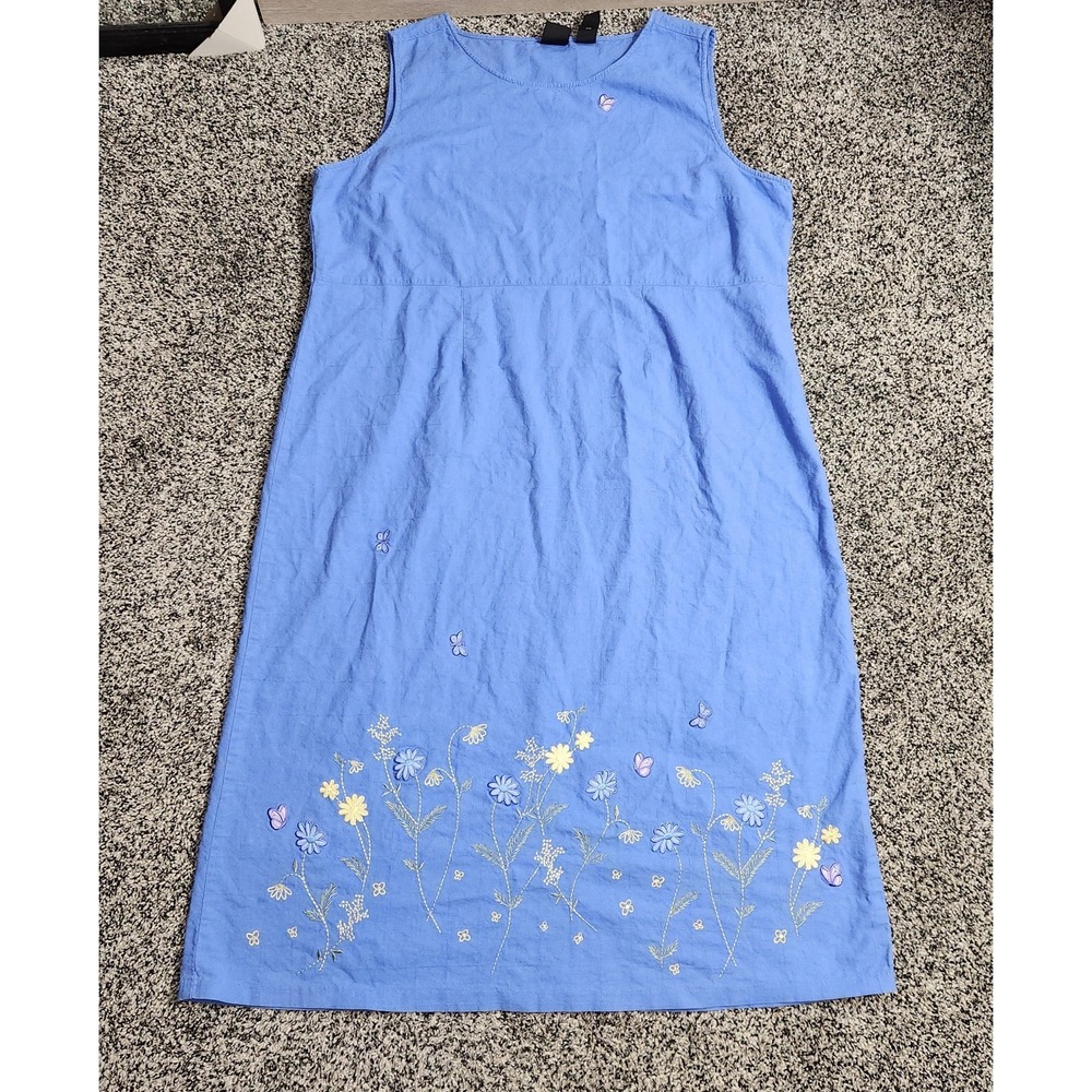 Erika & Co Vtg Embroidered Floral Denim Jumper Dress Teacher Cottagecore 90s 2X